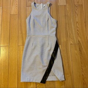 Wayf Striped Dress with faux leather panel